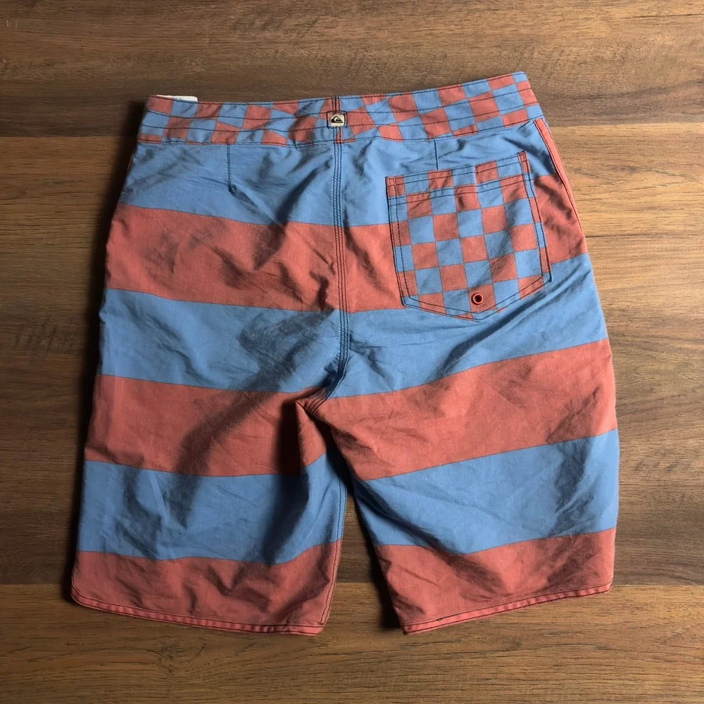 Quiksilver Mens Striped Checkered Board Shorts‎ Blue Coral Size 29 Surf Trunks